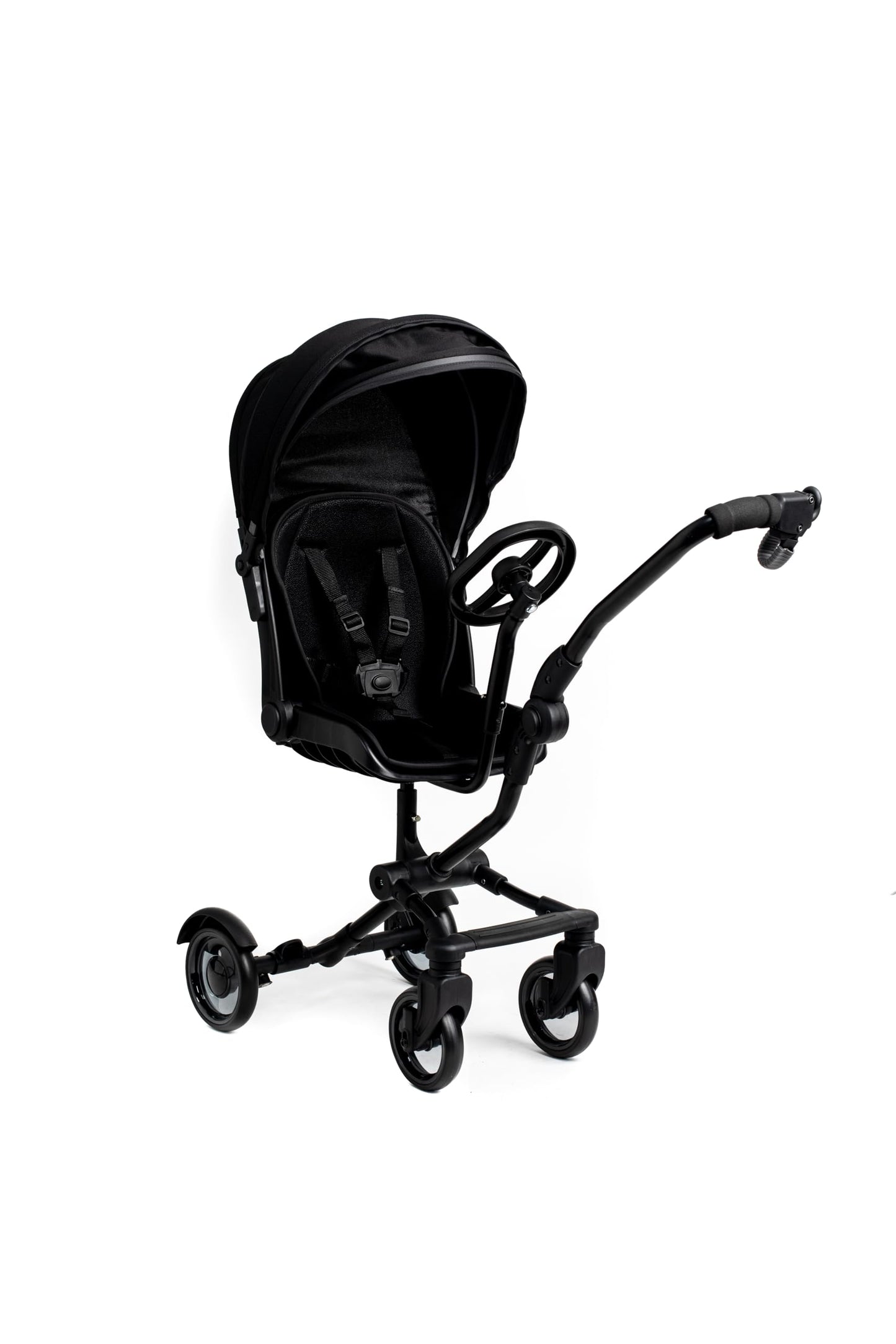 Roma Side Rider Universal Buggy Board with Seat - 4-Wheel Pram Board for Toddlers, Side Buggy Board with Universal Connector for Easy Attachment - Toy Steering Wheel - Hood