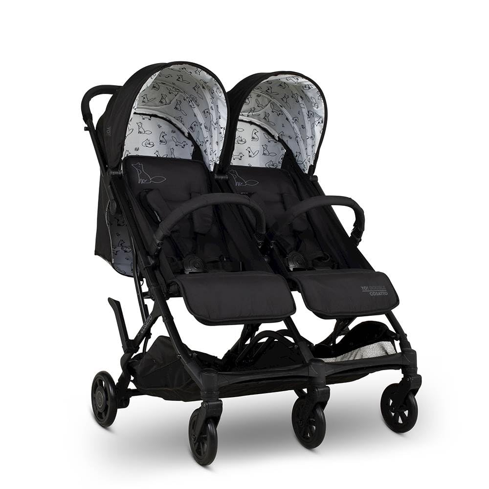 Cosatto Yo Double Stroller, Twin Baby Pushchair, Lightweight Compact Fold, Birth to 22kg, UPF 100+, Free Raincover (Foxed)