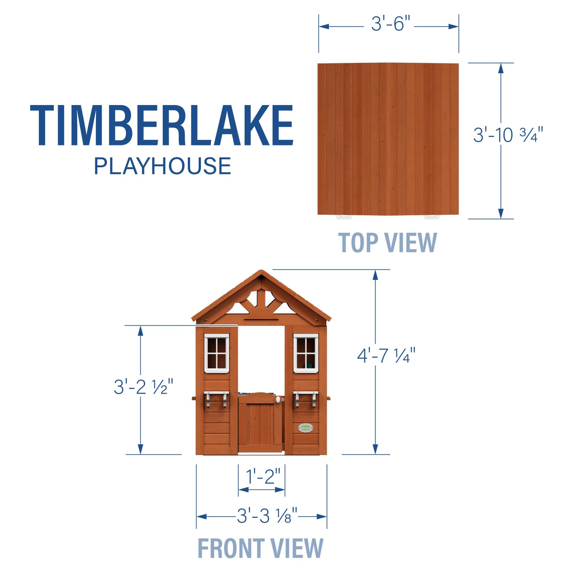 Backyard Discovery Timberlake cedar wood playhouse with toy kitchen, phone, and flowerpot holders for kids aged 2-7 in brown.
