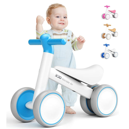 Cyan XJD baby balance bike for toddlers, designed for 10-24 months, featuring no pedals and a sturdy frame for stability.