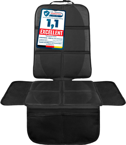 LIONSTRONG® Car Seat Protector for Child Seat [ISOFIX compatible]- Seat Cover for Infant Seat waterproof - Carseat Seat Protectors Baby - Car Seat Mat Dirt resistant - black
