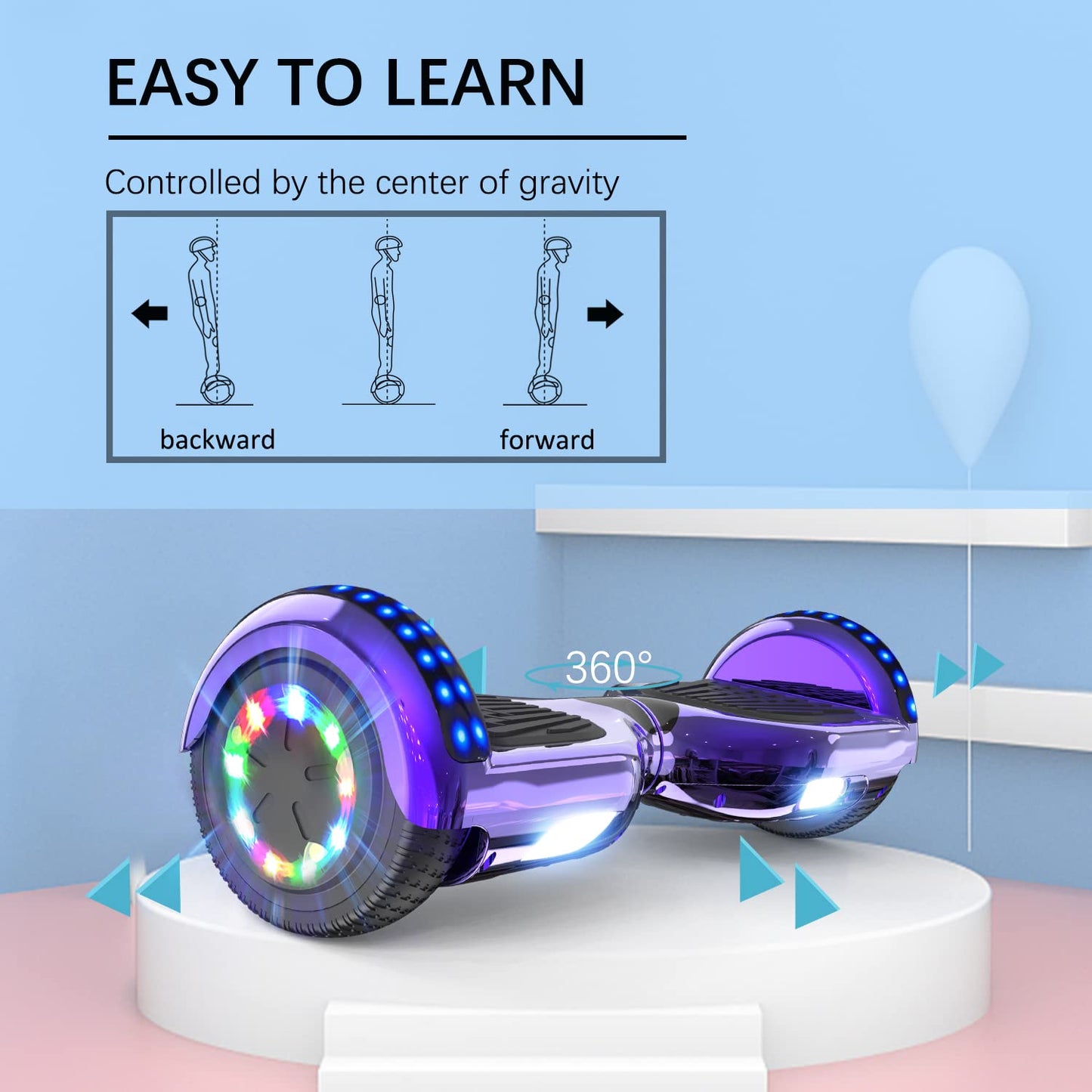 RCB Hoverboards with Go Kart Seat Bundle for Kids Segways Built in LED lights Bluetooth Speaker Hoverboards, Gift for Kids and Adult
