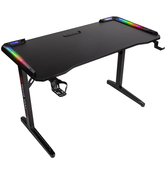 Veno Scorp Gaming Desk with LED Lights, USB, 120 x 60cm RGB Computer Desk T Shape, Gaming Table for Home Office, Black