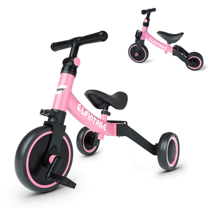 besrey 5 in 1 Toddler Bike for 10 Month to 4 Years Old Kids, Toddler Tricycle Kids Trikes Tricycle, Gift & Toys for Boy & Girl, Balance Training, Removable Pedals - Pink