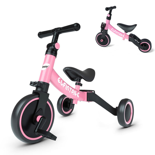 besrey 5 in 1 Toddler Bike for 10 Month to 4 Years Old Kids, Toddler Tricycle Kids Trikes Tricycle, Gift & Toys for Boy & Girl, Balance Training, Removable Pedals - Pink