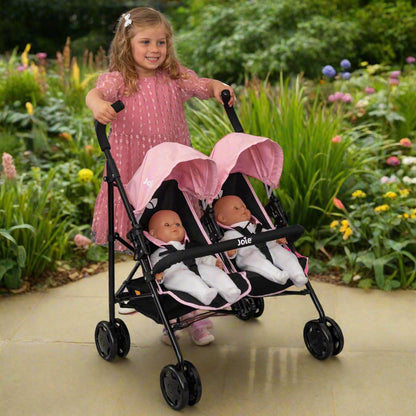 Joie Aire Twin Pushchair | Childrens Double Stroller Pram In Black & Pink | Childrens Baby Doll Stroller Toy Umbrella Fold Stroller | Role Play Toy Dolls Buggy Pushchair | Ages 3+