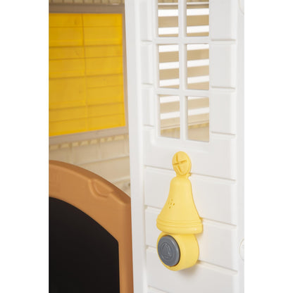 Dolu garden playhouse for kids with white and grey exterior, fenced outdoor playhouse measuring 127x140x107.5 cm, sturdy and fun.