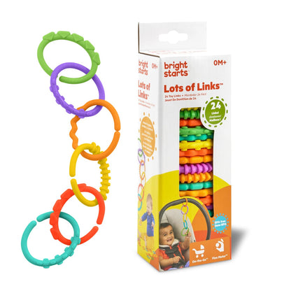 Bright Starts Lots of Links Rings toy set for strollers and car seats, BPA-free 24-piece colorful link toys for infants.