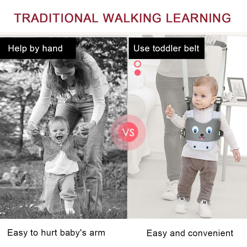 Vicloon Baby Walking Harness, Safe Walking Belt, Hand-Held Baby Walker, Removable, Adjustable Walking Harness, Breathable Handheld Baby Walker Toddler Walking Assistant - Grey Puppy