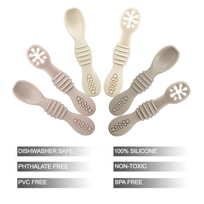PandaEar Silicone Baby Spoons for Self Feeding 4-6 Months | 6 Pack Weaning Utensils | Toddler Feeding Spoon | BLW | BPA Free