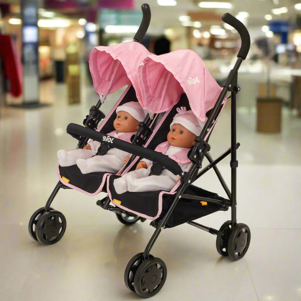 Joie Aire Twin Pushchair | Childrens Double Stroller Pram In Black & Pink | Childrens Baby Doll Stroller Toy Umbrella Fold Stroller | Role Play Toy Dolls Buggy Pushchair | Ages 3+