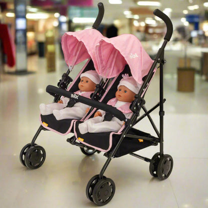 Joie Aire Twin Pushchair | Childrens Double Stroller Pram In Black & Pink | Childrens Baby Doll Stroller Toy Umbrella Fold Stroller | Role Play Toy Dolls Buggy Pushchair | Ages 3+