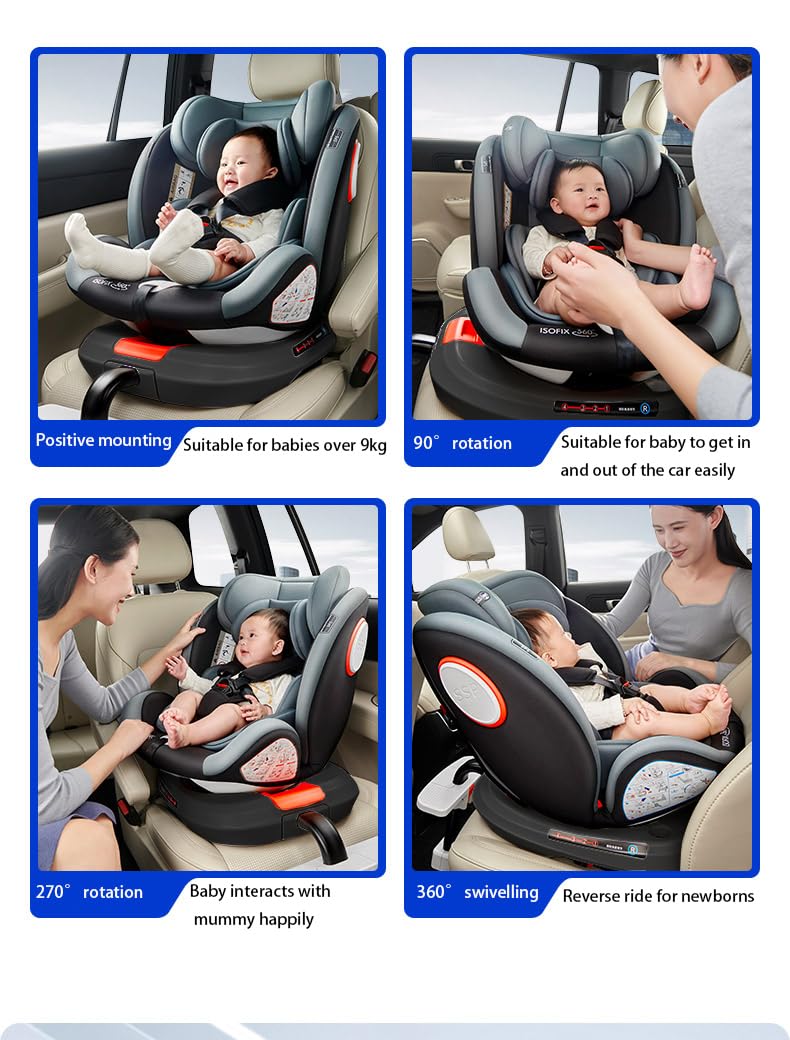 Veitoalioy Baby Car Seat with One-Touch Rotation, Adjustable and Easy to Install Infant Carrier, Forward Facing and Rear Facing Carriers with one-Hand Rotation Feature (Black with Pedal Stand)