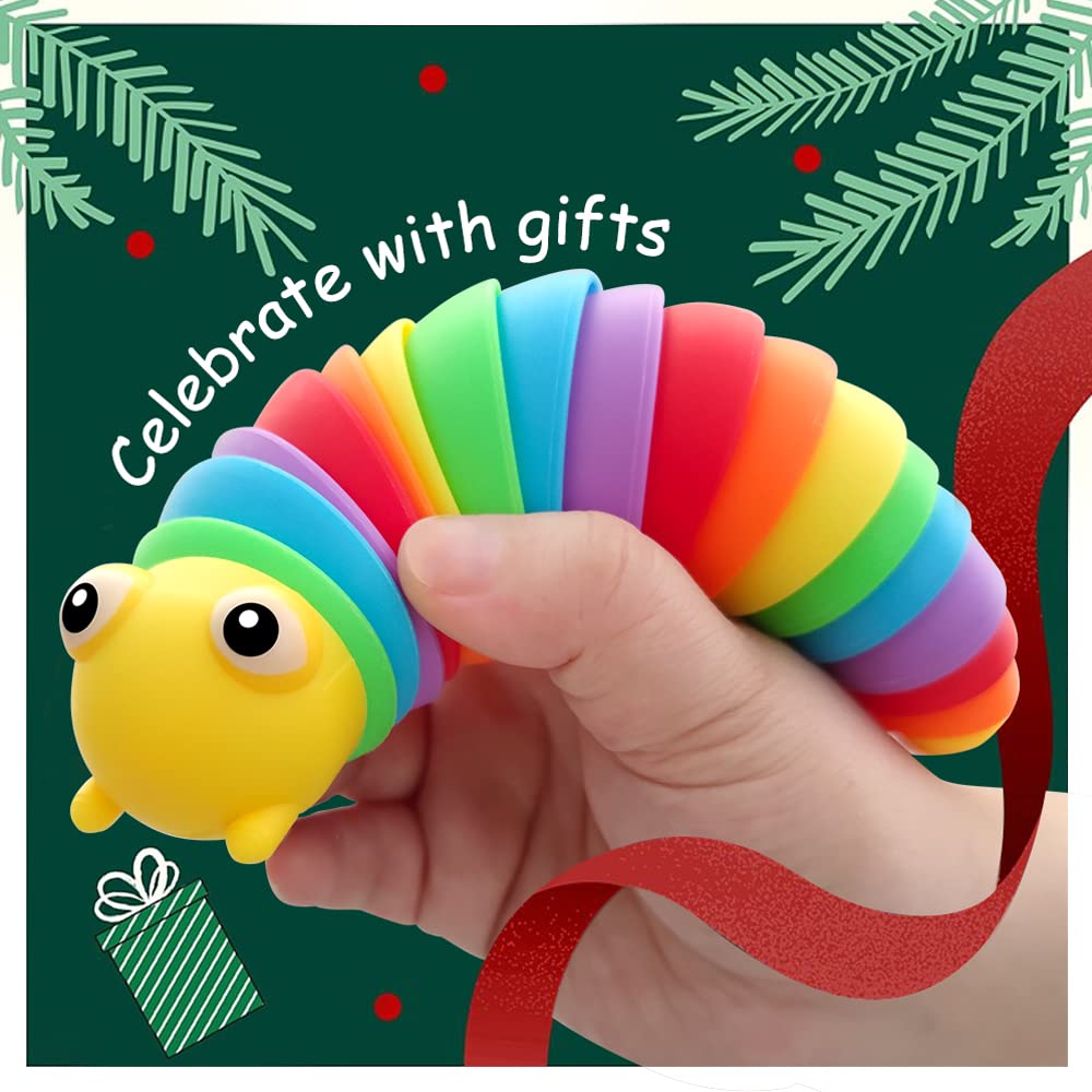 2 Pieces Articulated Fidget Toy, Rainbow Caterpillar Toy Ocean Shark Decompression Toys, Stim Toy Decompression Fun Autism ADHD Fidgeting Children's Toys Adults (Rainbow Caterpillars)