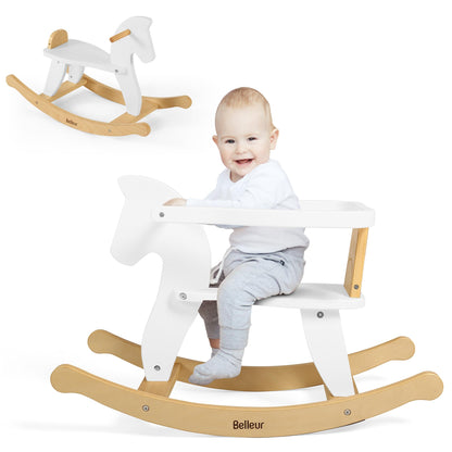 Wooden Belleur rocking horse for kids aged 1-3, toddler riding toy with removable fence for indoor and outdoor play.