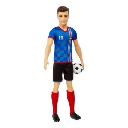 Barbie Careers Ken Fashion Doll & Accessory, Soccer Player with Cropped Hair, #10 Uniform, Tall Socks, Cleats & Ball, HCN15