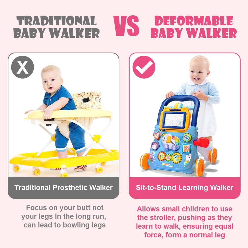 Aolso baby walker with sit-to-stand design, toddler activity table, and educational push toy for boys and girls, colorful and fun.