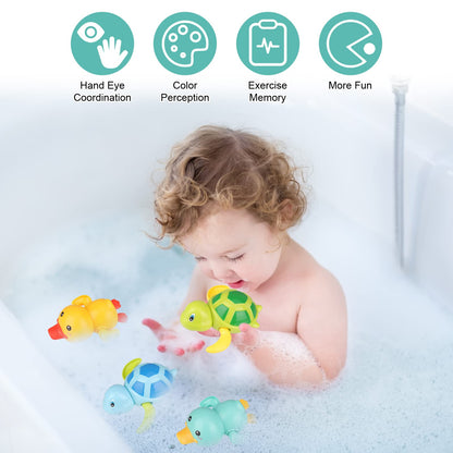 Pinenuts Baby Bath Toys, 4 Pcs Baby Bath Tub Toys Wind-up Toys Paddling Pool Toys Floating Swimming Ducks & Turtles Water Toys for Toddler Kids Girls Boys Bath-time Shower Gifts