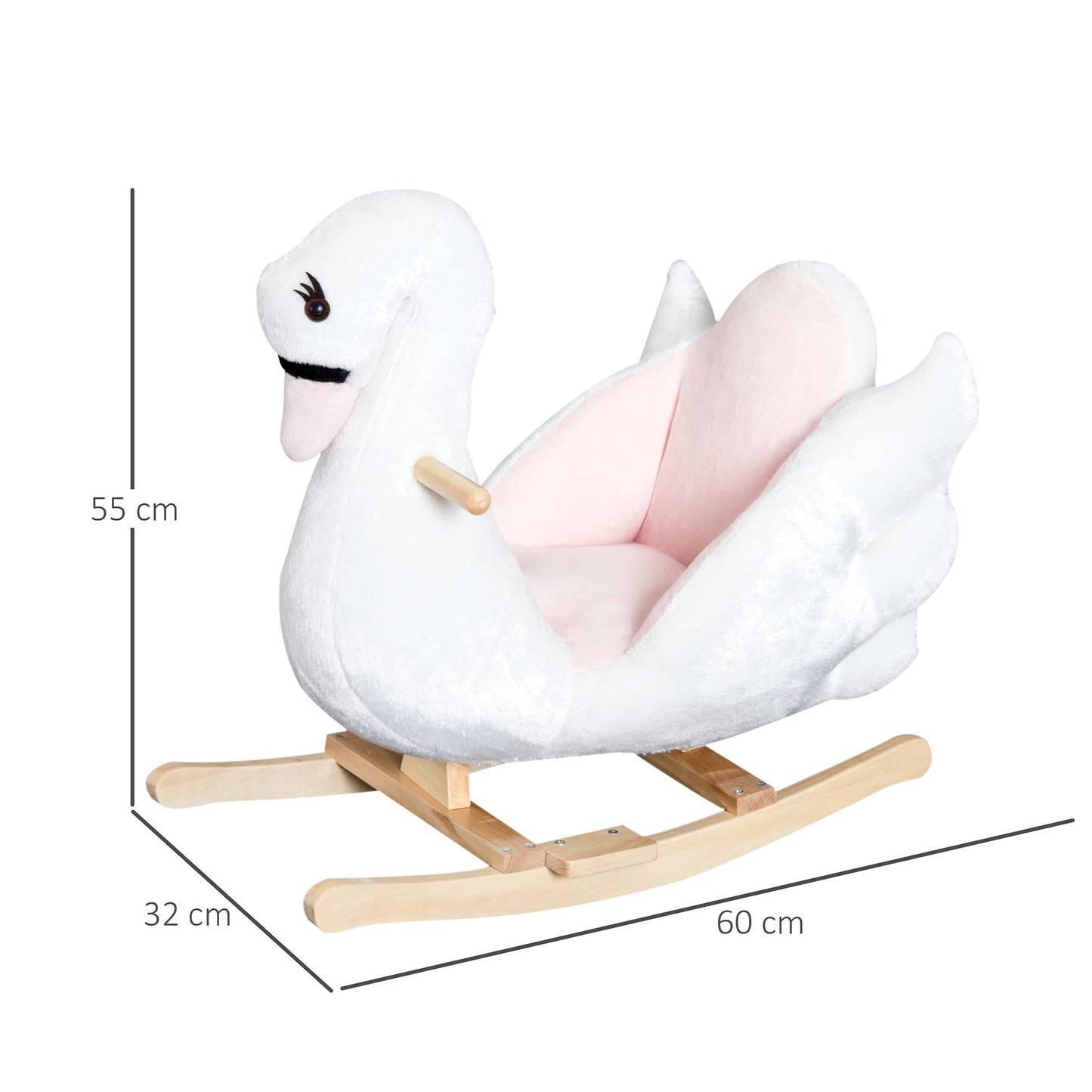 HOMCOM Kids Rocking Horse Plush Ride On Swan Toy w/Safety Seat for Toddler 18 Months +, White and Pink