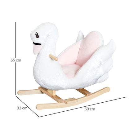 HOMCOM Kids Rocking Horse Plush Ride On Swan Toy w/Safety Seat for Toddler 18 Months +, White and Pink