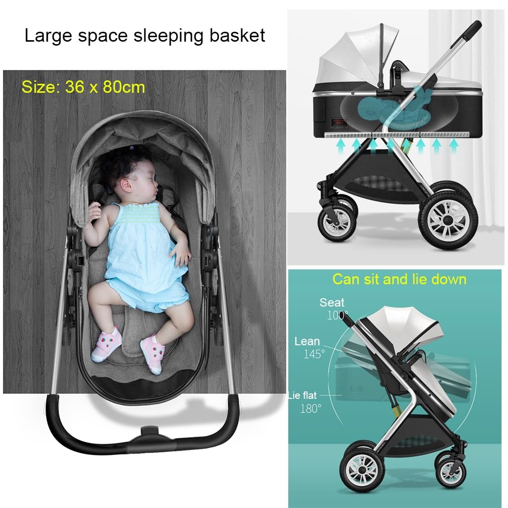 YCKEGEW Double Seat Twin Baby Stroller Luxury Carriage Tandem Pram Side By Side,Detachable Pushchair From Birth to 15 Kg,Infant Twins Stroller Can Sit Lie (Color : Nero)