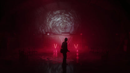 Alan Wake 2 Deluxe Edition PS5 game case with cover art, published by Epic Games, featuring dark, atmospheric horror imagery.