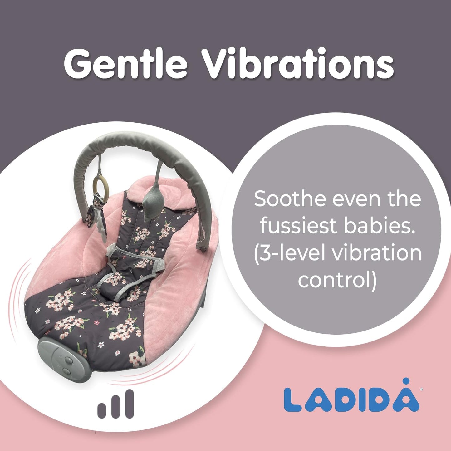 LADIDA Baby Bouncer with Soothing Music and Vibration, Adorable Plum Blossom Design, Suitable for Newborns（148）