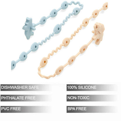 PandaEar silicone baby toy straps in a 5-pack with dinosaur design, adjustable pacifier clips for bottles, strollers, and high chairs.