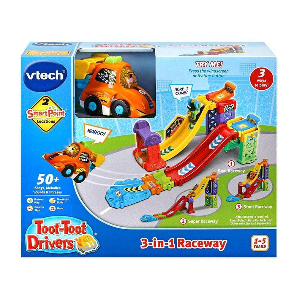 VTech Toot-Toot Drivers 3-in-1 Raceway, Toy Car racing Track for Boys and Girls, Car Tracks for Kids with Lights and Sounds, Musical Toy Race Track for Children Aged 1 to 5 Years, English Version