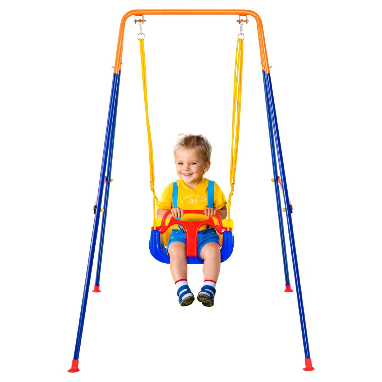 VEVOR Swing Sets for Backyard, 3-in-1 Toddler Swing Set with 4 Sandbags, Foldable Metal Stand, Easy to Assemble, Swingset Indoor/Outdoor for Kids Aged 3+