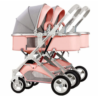 Double Baby Newborn Stroller - Twins Stroller for Infant and Toddler - Detachable Carriage with Mosquito Net - Gray A Color - Portable Folding Pram Trolley - Pack of 1 - Lightweight and Convenient
