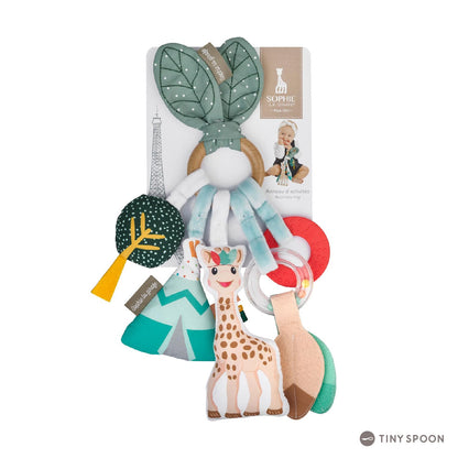 Sophie la girafe Sensory Activity Ring – Baby Teething Toy with Rattle, Crinkle Sounds & Textures – BPA-Free, Natural Rubber & Fabric – Attaches to Stroller/Car Seat – Washable, Gift-Ready for Infants