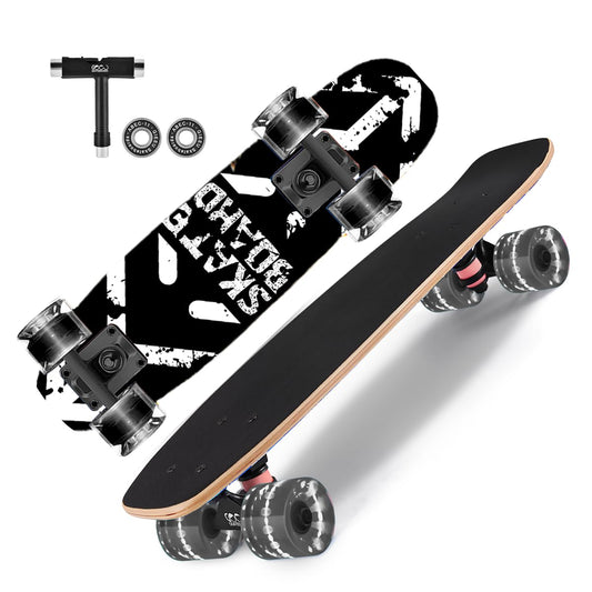 GIEEU Skateboards with Colorful Flashing Wheels for Beginners, Kids, Teens and Adults, Complete Standard Skateboard, 9 Layers, Canadian Maple, Concave (X-blackwhite)