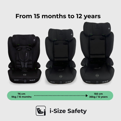 My Babiie MBCS75 Toddler to Booster R129 Child Car Seat - ISOFIX with Top Tether, Harness, 76-150cm (Approx. 9-36kg, 15 Months - 12 Years), i-Size, Group 1/2/3, Adjustable, Forward Facing - Black