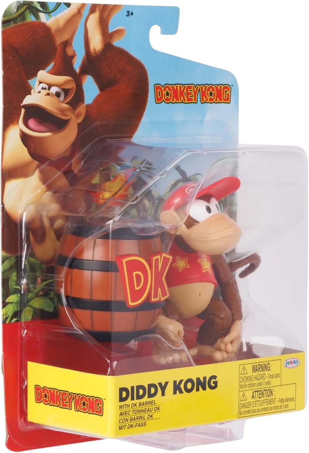 Nintendo Diddy Kong 4-inch articulated action figure by Jakks Pacific with barrel accessory, featuring 13 points of articulation.