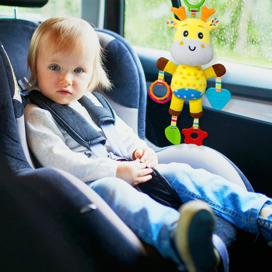 MIFKLMV baby pram toy with plush giraffe stuffed animal, soft hanging rattle, clip-on interactive toy for infants 0-6 months