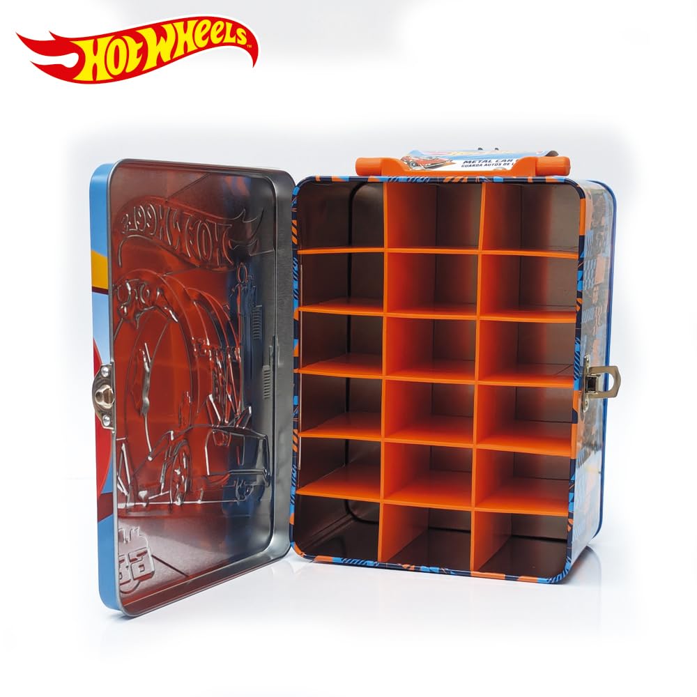 Hot Wheels 1:64 Scale cars Metal Car Carry Case I 18 Toy Storage & Organiser Gift for Collectors Kids Ages 3 Years Old Up 3D HW Race lid design (Cars not included)