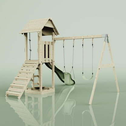 PolarPlay Tower Kids Wooden Climbing Frame - Swing Olavo Sage