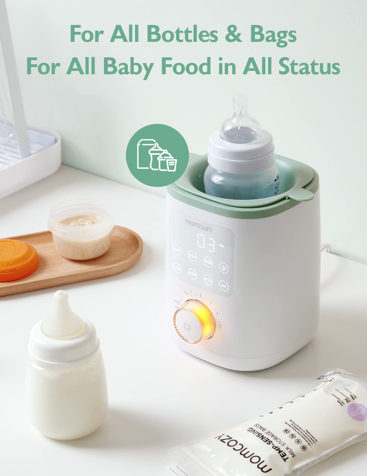 Momcozy Nutri Bottle Warmer, 9-in-1 Baby Bottle Warmer with Night Light, Accurate Temperature Control, receives nutrients in Breast Milk, for All Bottles with Breast Milk or Formula