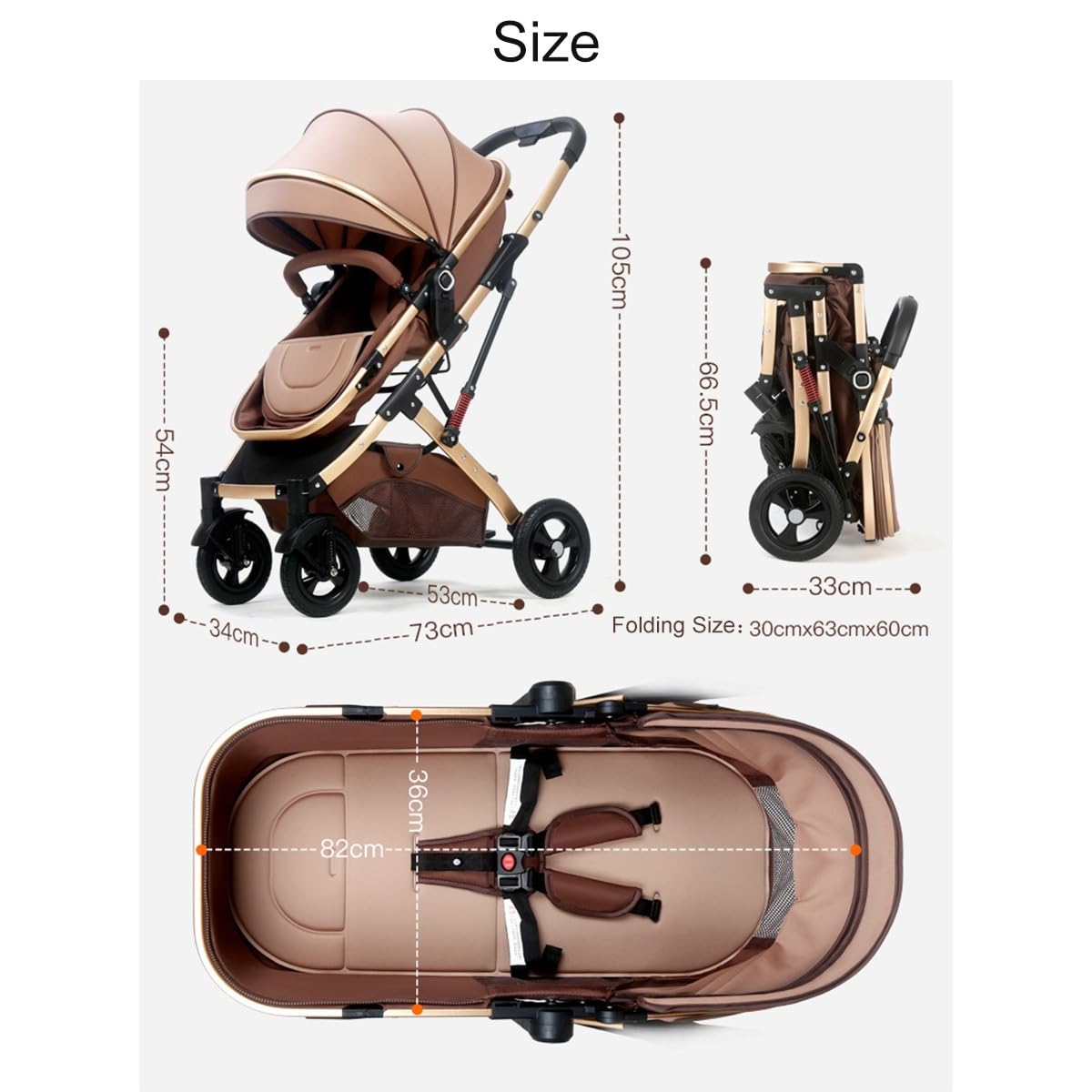 YCKEGEW Double Baby Stroller for Infant and Toddler Reversible Bassinet Twins Pram,Detachable Pushchair Side-by-side Multi-Position Reclining Seats,Folding Prams Trolley (Color : Brown)