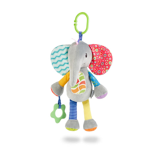 Nuby Pram Toy Plush Pals - Handy Hook | Multiple Textures | Early Development (Elephant)