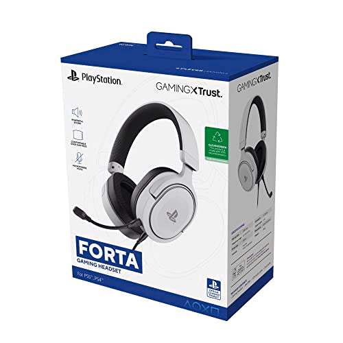 Trust Gaming GXT 498W Forta [Officially Licensed for PlayStation 5] Sustainable Gaming Headset for PS5 / PS4, 1.2m Cable, 50mm Drivers, Detachable Microphone, Wired Over-Ear Headphones - White