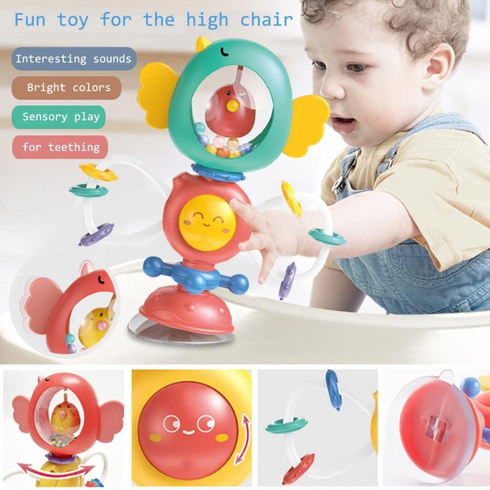 iFunLong Baby Rattle Toys with Suction Cup - Interactive High Chair Activity Toy for 3 Months and Up - Baby Einstein Babies Toy for Sensory Play