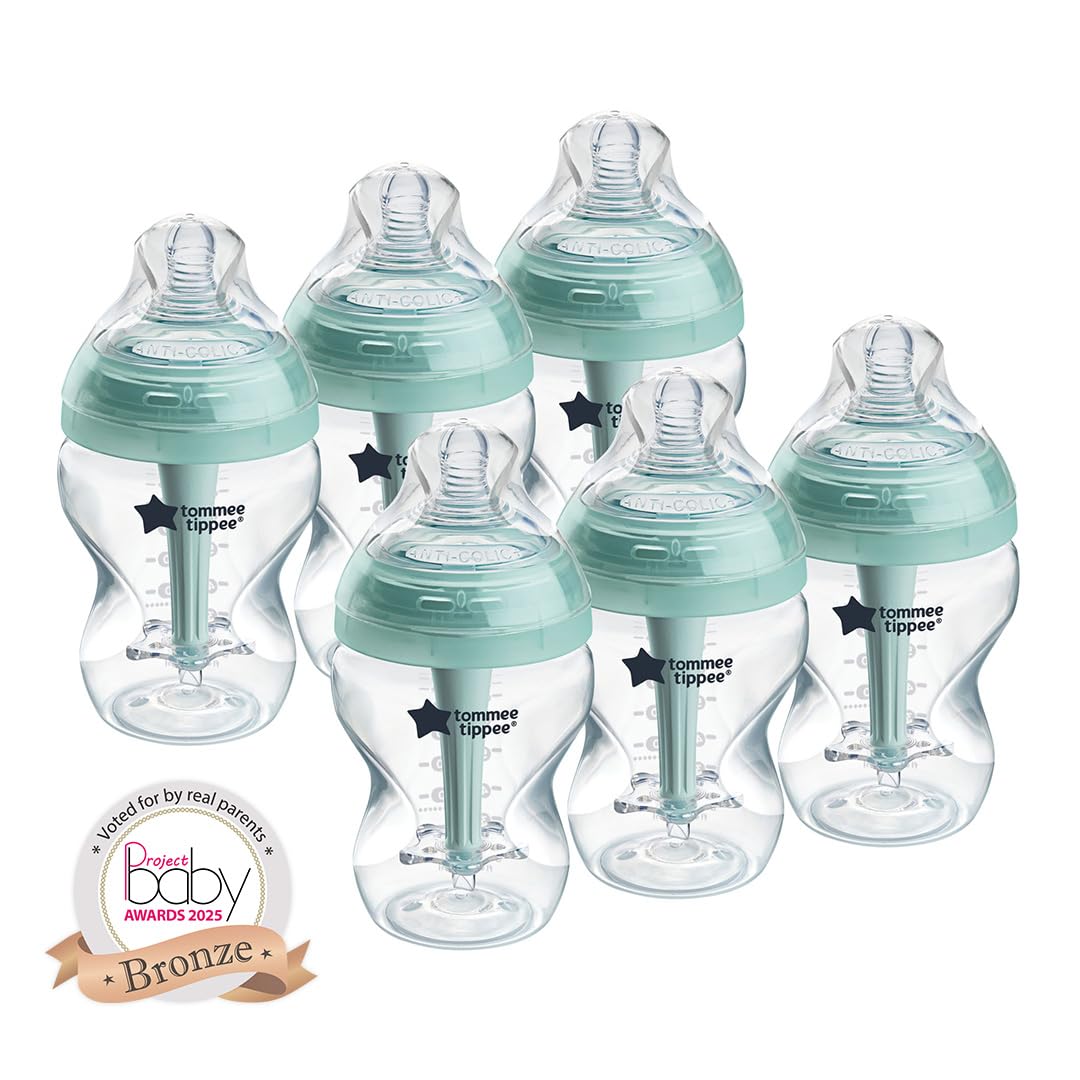 Tommee Tippee Advanced Anti-Colic Baby Bottles for 0m+, Pack of 6 260ml Baby Bottles, with Slow Flow Breast-Like Teat for a Natural Latch, Self-Sterilising and BPA Free, Baby Feeding Essentials