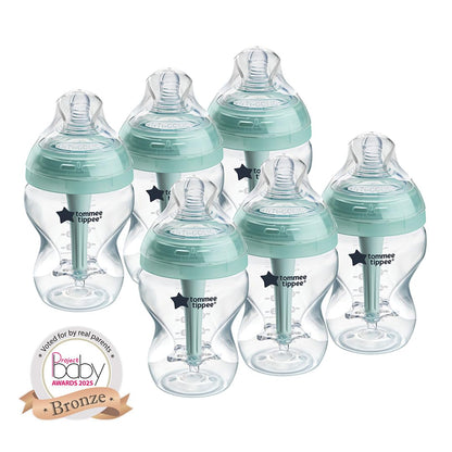 Tommee Tippee Advanced Anti-Colic Baby Bottles for 0m+, Pack of 6 260ml Baby Bottles, with Slow Flow Breast-Like Teat for a Natural Latch, Self-Sterilising and BPA Free, Baby Feeding Essentials