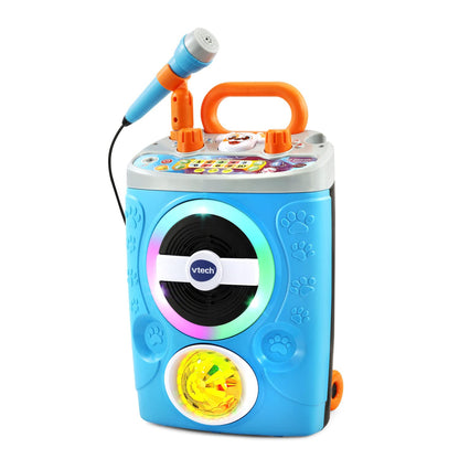VTech Kidi Superstar Jr. Karaoke machine with colorful buttons and microphone, designed for kids' singing and entertainment.