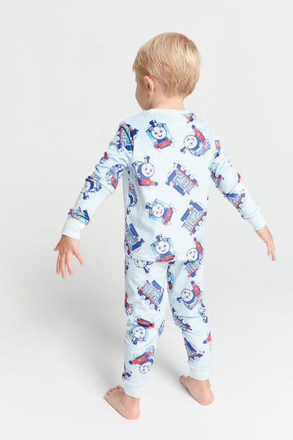 Thomas The Tank Engine Boys Pyjamas- Fleece Twosie - Official Two Piece Set with Long Sleeve Top & Cuffed Bottoms - Super Soft and Cosy Nightwear Gift- Ages 1-5 Years Blue