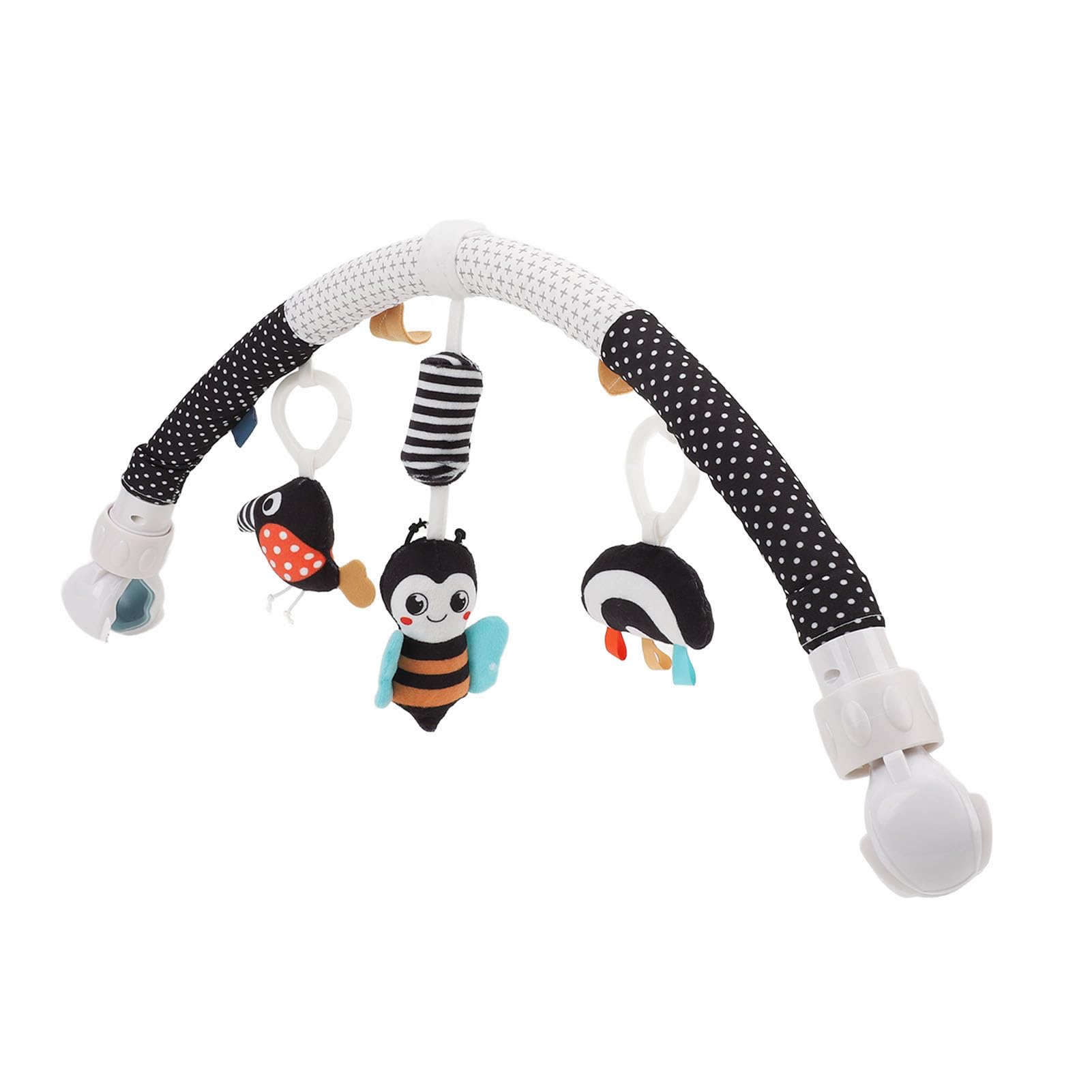 Pilipane clip-on honeybee plush baby sensory toy with soft material, designed for cribs, strollers, and developing motor skills.