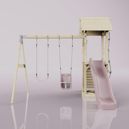 PolarPlay Tower Kids Wooden Climbing Frame - Swing Olavo Rose