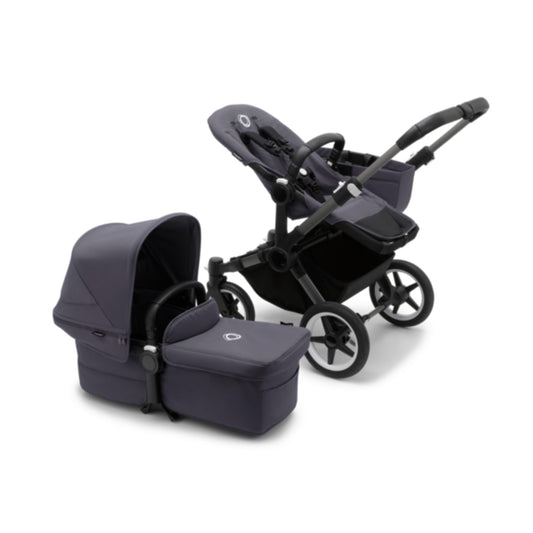 Bugaboo Donkey 5 Mono, Convertible Double Stroller, Improved Design, Reversible Seat, One Hand Steering, Side Basket, Graphite/Stormy Blue